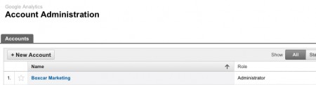Google Analytics Account Administration page