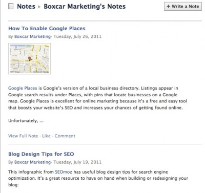 Boxcar Marketing's Facebook Notes