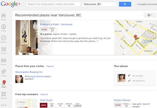 Google Plus Local search page