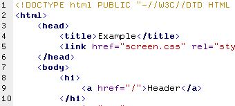 HTML code as it appears in a text editing program